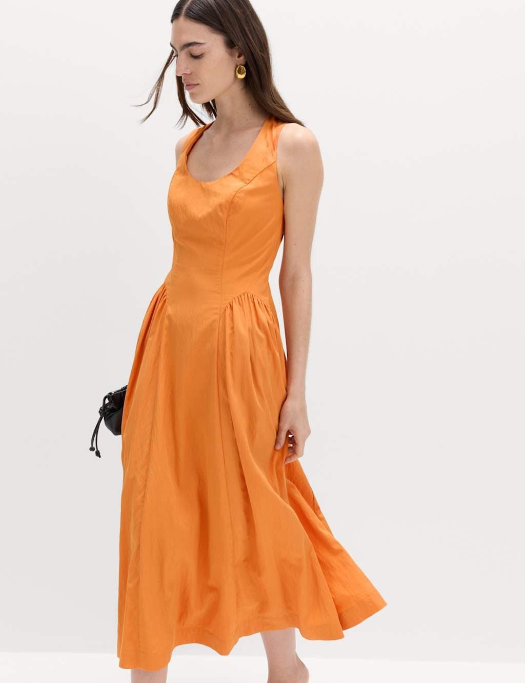 Marks & Spencer M&S Scoop Neck Pleated Midi Drop Waist Dress Mango