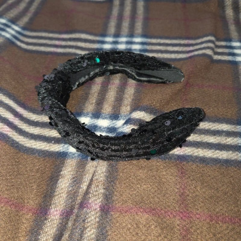 Claires Black Sequin Velvet Fabric Knotted Top Headband - 1