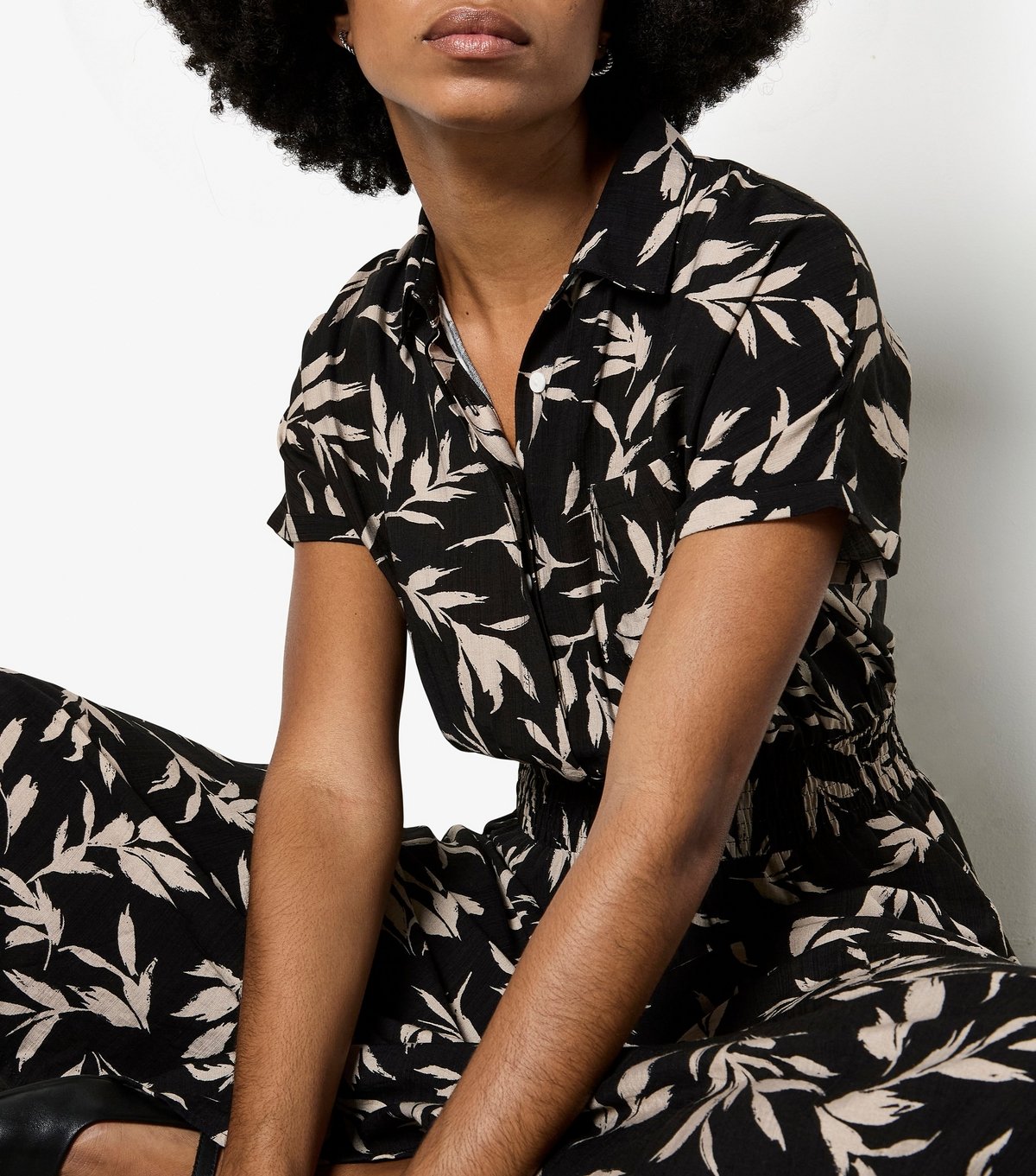 Apricot Women's Black Leaf Shirt Midi Dress Apricot New Look - 4