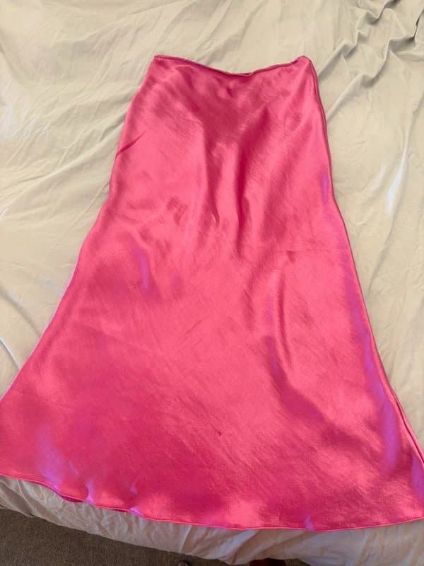 Topshop Satin hot pink midi skirt