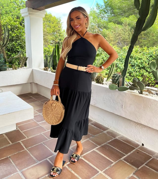 AX Paris Women's Black Halterneck Straw Belt Tiered Midi Dress AX Paris New Look - 2