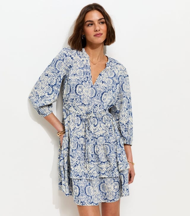 New Look Women's Blue Tiered Cropped Sleeve Mini Dress New Look - 3