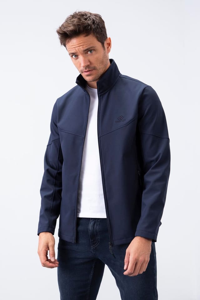 Tommy Life Tommy Life Men's Solid Scuba Zip-Front Jacket in Navy - 3