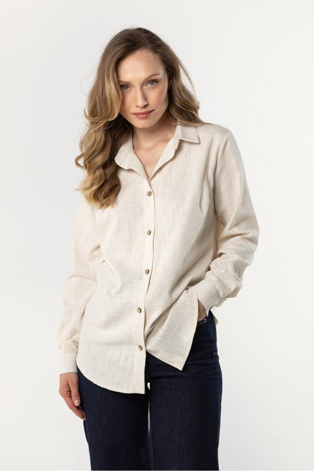 Love Lace Love Lace Beige Linen Long Sleeve Shirt for Women
