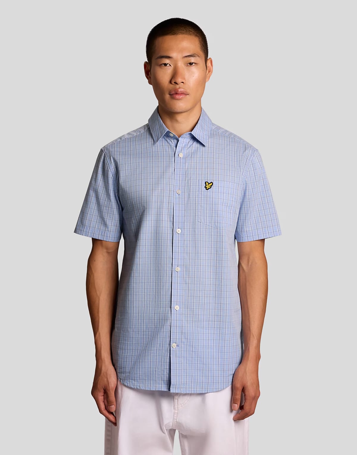 ASOS Lyle & Scott Ss woven shirts short sleeve grid check shirt in w444 chalk blue - 1