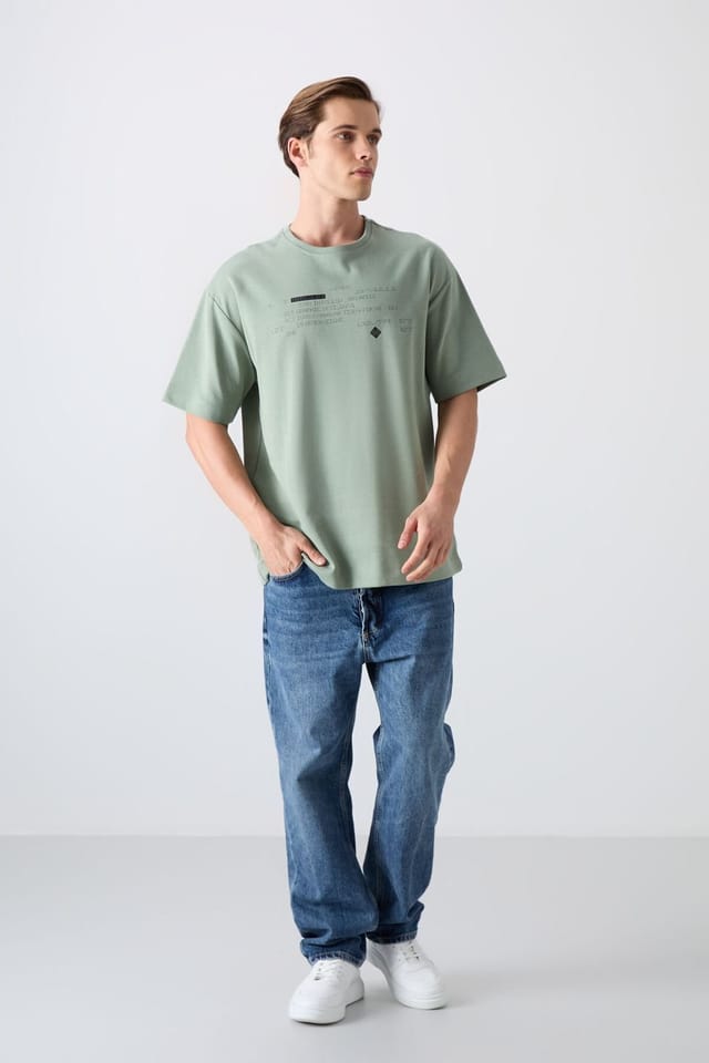 Tommy Life Tommy Life Men's Oversized Printed Crew Neck T-Shirt in Mint - 2
