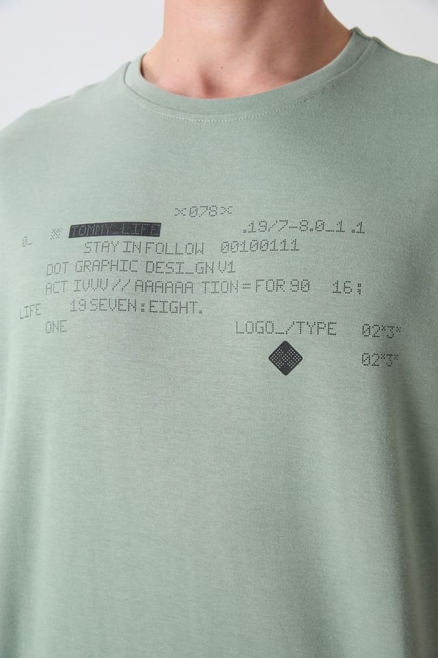 Tommy Life Tommy Life Men's Oversized Printed Crew Neck T-Shirt in Mint - 3