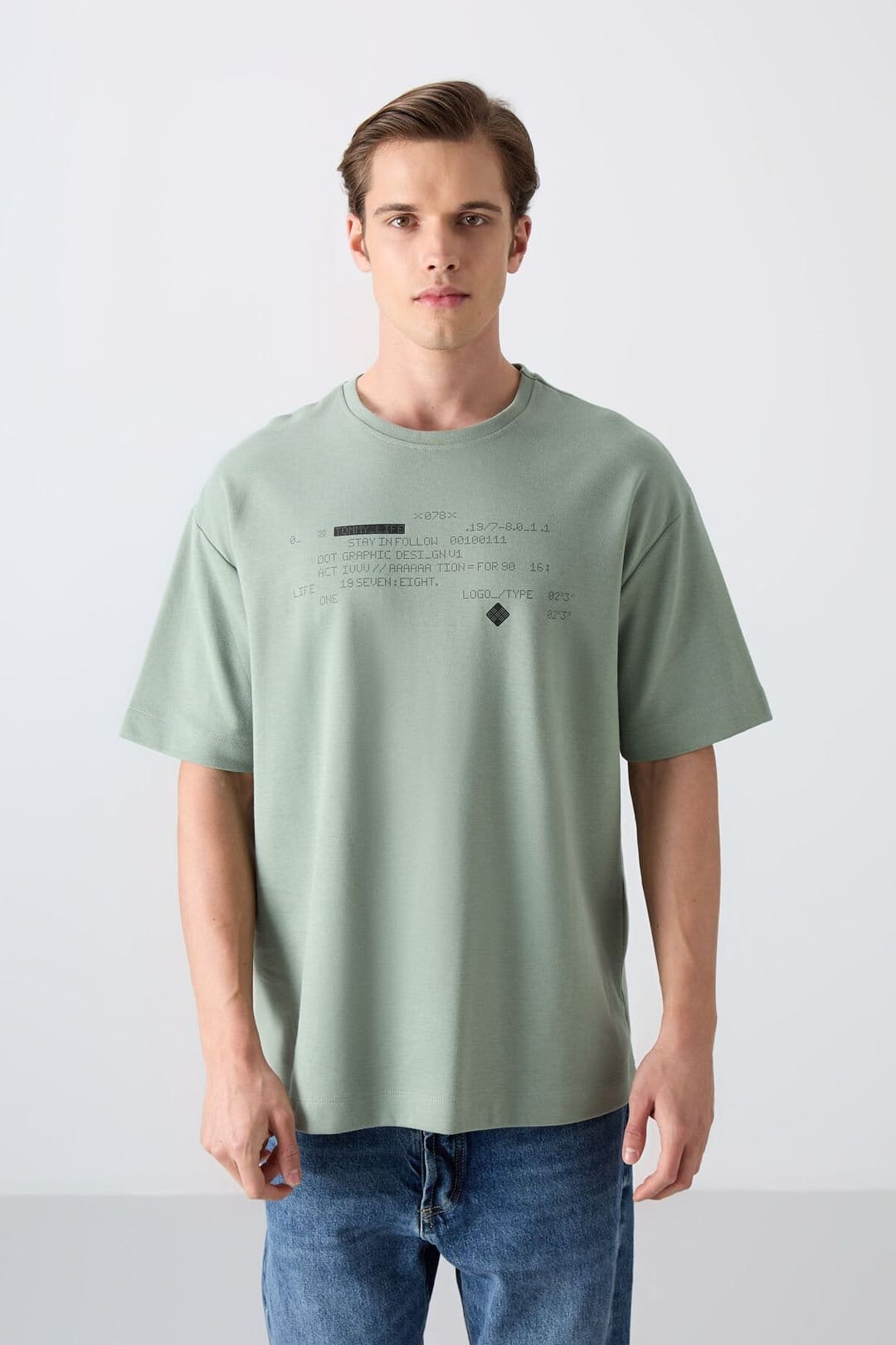 Tommy Life Tommy Life Men's Oversized Printed Crew Neck T-Shirt in Mint - 4