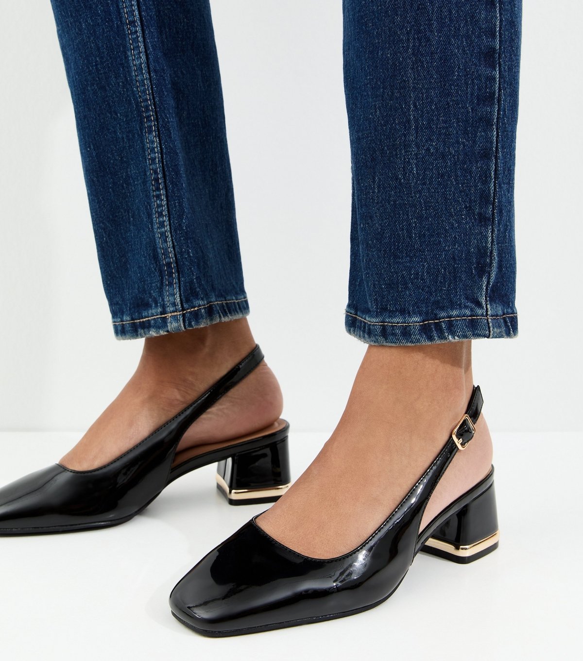 New Look Women's Black Patent Faux Leather Slingback Pumps Vegan New Look - 2