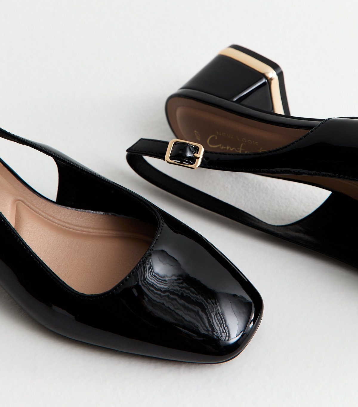 New Look Women's Black Patent Faux Leather Slingback Pumps Vegan New Look - 3