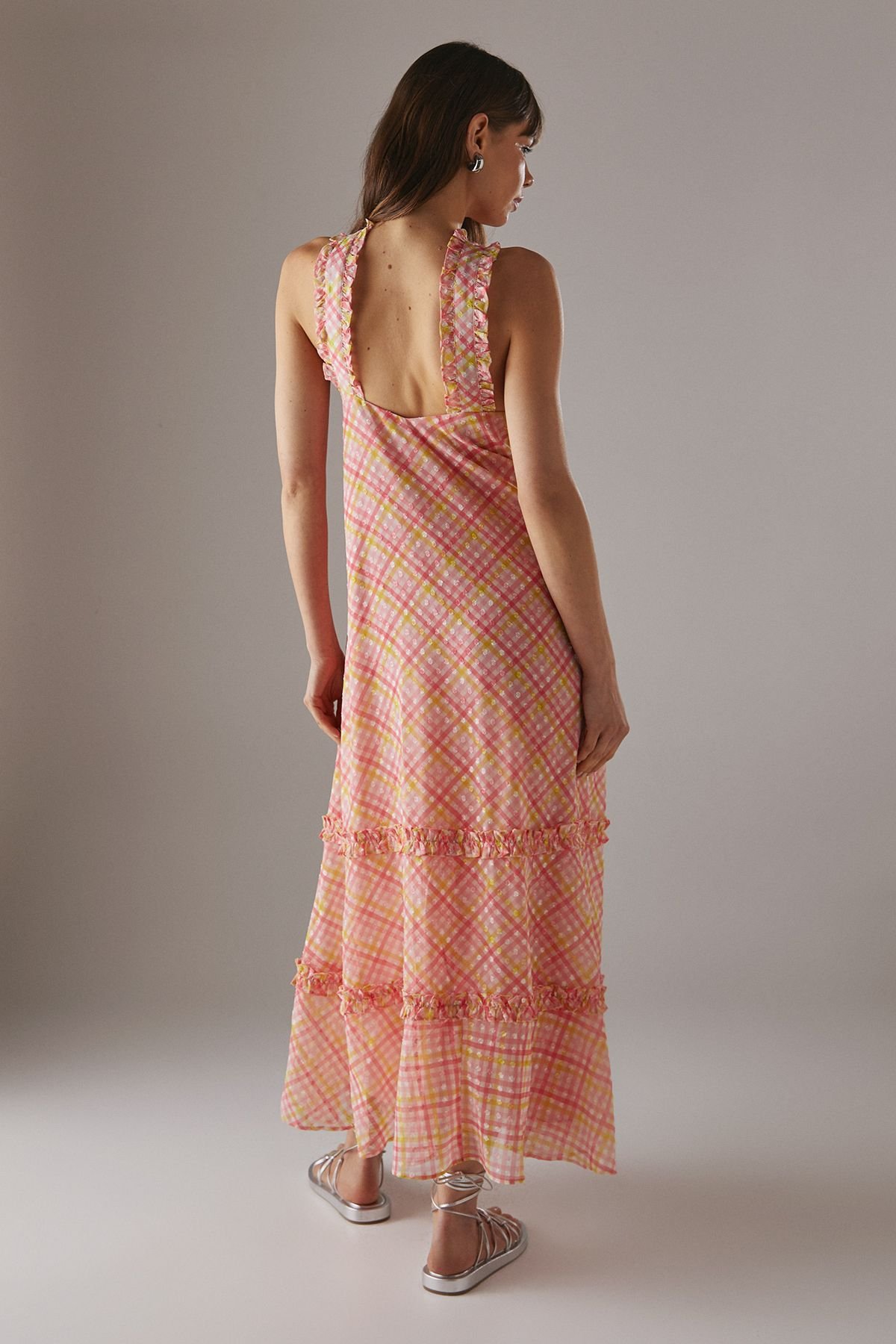 Warehouse Warehouse Women's Dobby Chiffon Frill Halter Tier Ruffle Maxi Dress - 3