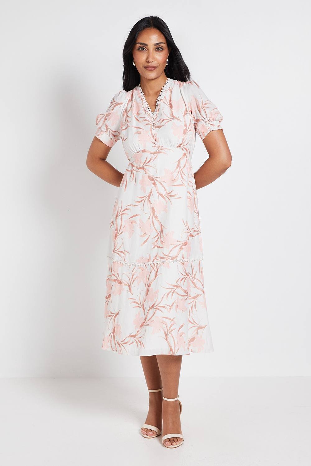 Wallis Wallis Women's Petite Floral Button Midi Tea Dress in Ivory - 2