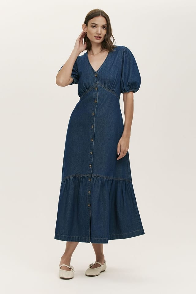 Finery London Finery London Women's Goldie Denim Midi Dress in Dark Indigo - 2