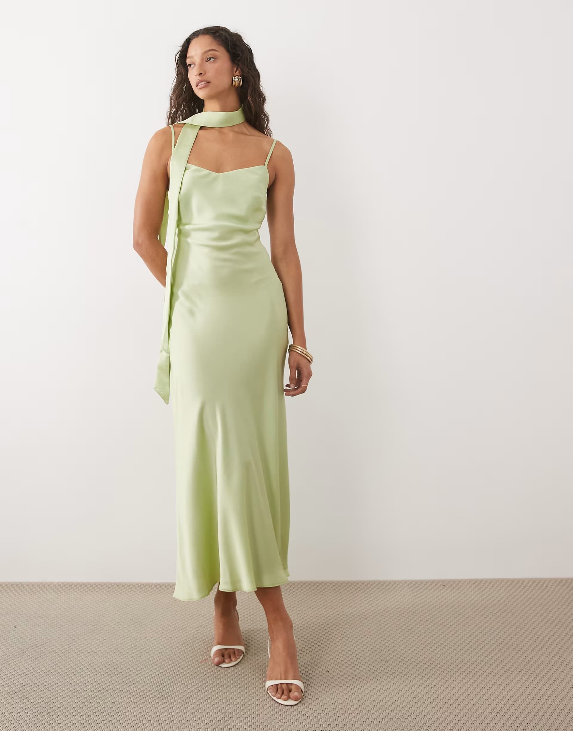 ASOS New Look scarf satin cami midi dress in light green