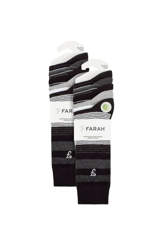 Farah FARAH Men's 10 Pair Multi-Pack Bright Bamboo Socks in True Black - 2