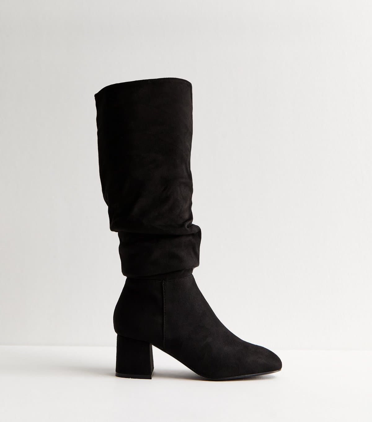 New Look Women's Black Faux Suede Ruched Knee High Boots Vegan New Look