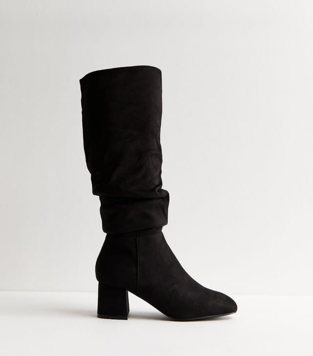 New Look Women's Black Faux Suede Ruched Knee High Boots Vegan New Look - 2