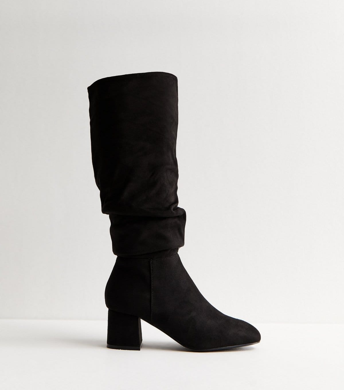 New Look Women's Black Faux Suede Ruched Knee High Boots Vegan New Look - 4