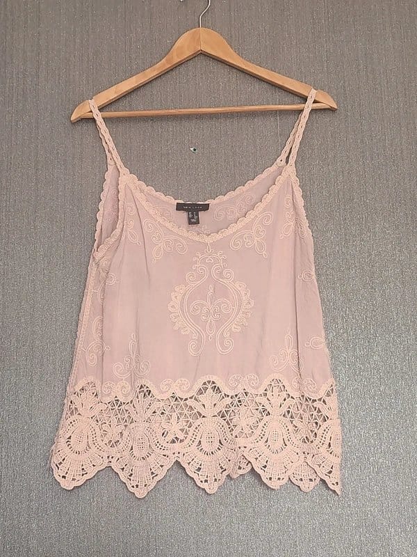 New Look Pink Lace Y2K Crochet Cami Top Vest