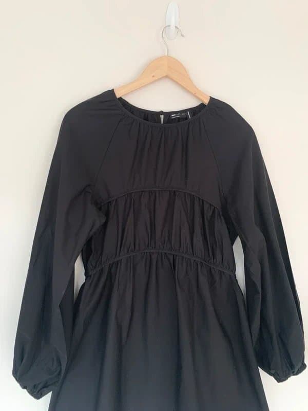 ASOS ASOS Black Tiered Long Sleeve Cotton Short Dress Summer Festival – Size 12 Boho