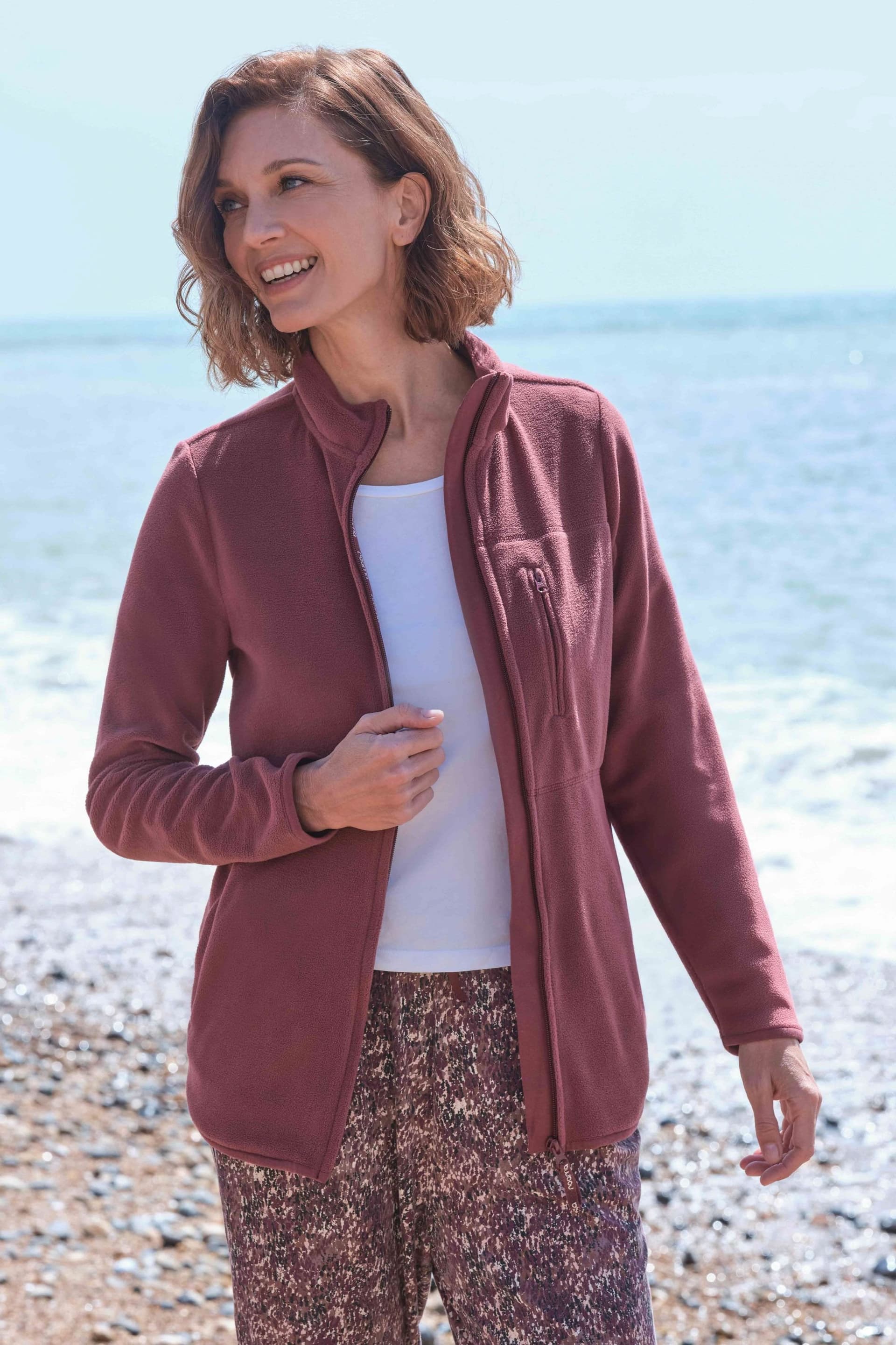 WoolOvers WoolOvers Women's Ravine Longline Zip Through Fleece in Maroon