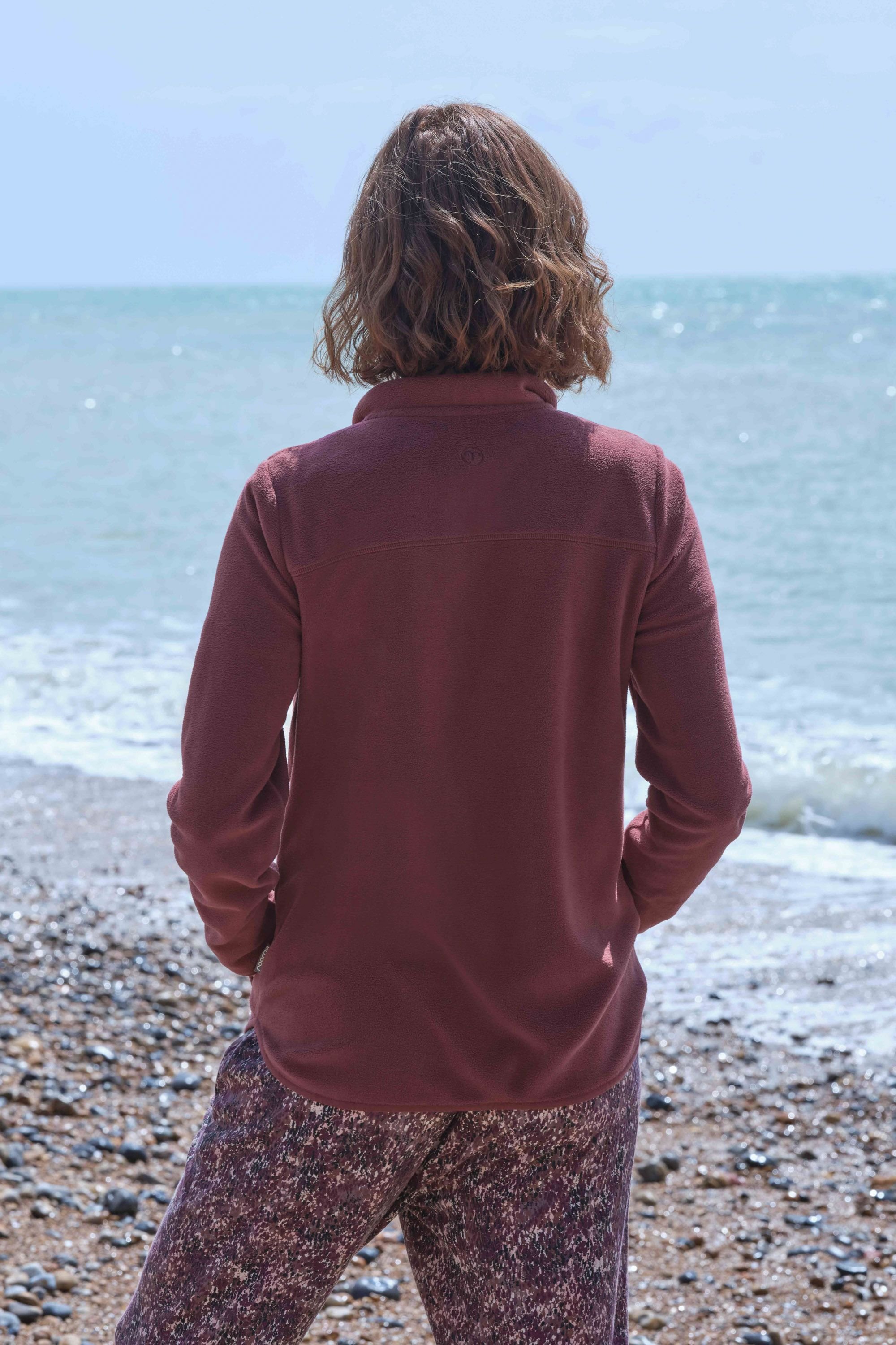 WoolOvers WoolOvers Women's Ravine Longline Zip Through Fleece in Maroon - 4