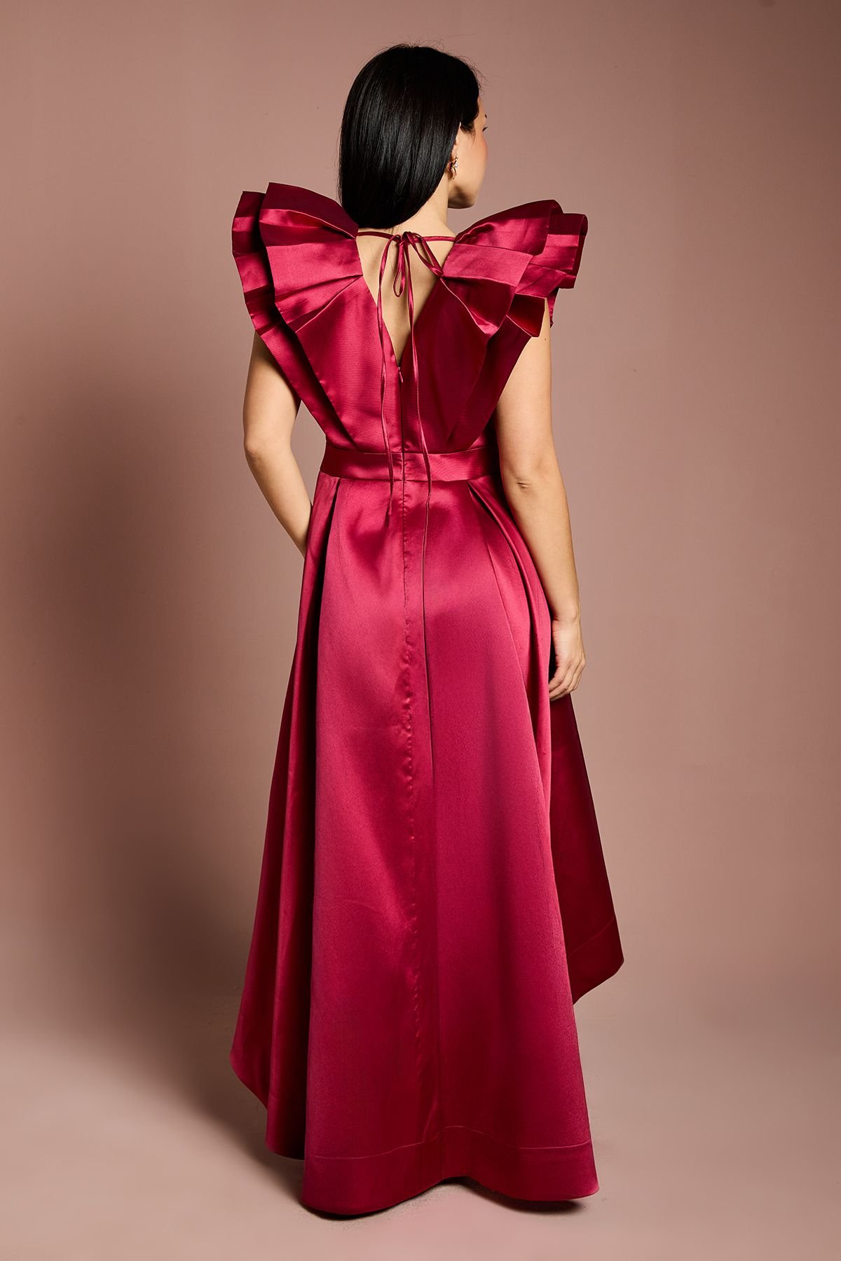 Coast Coast Women's Petite Frill Sleeve V Neck Midi Dress in Red - 3