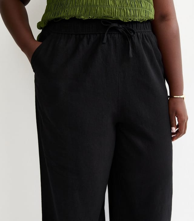 New Look Women's Plus Size Black Linen Blend Wide Leg Trouser Curves New Look - 3