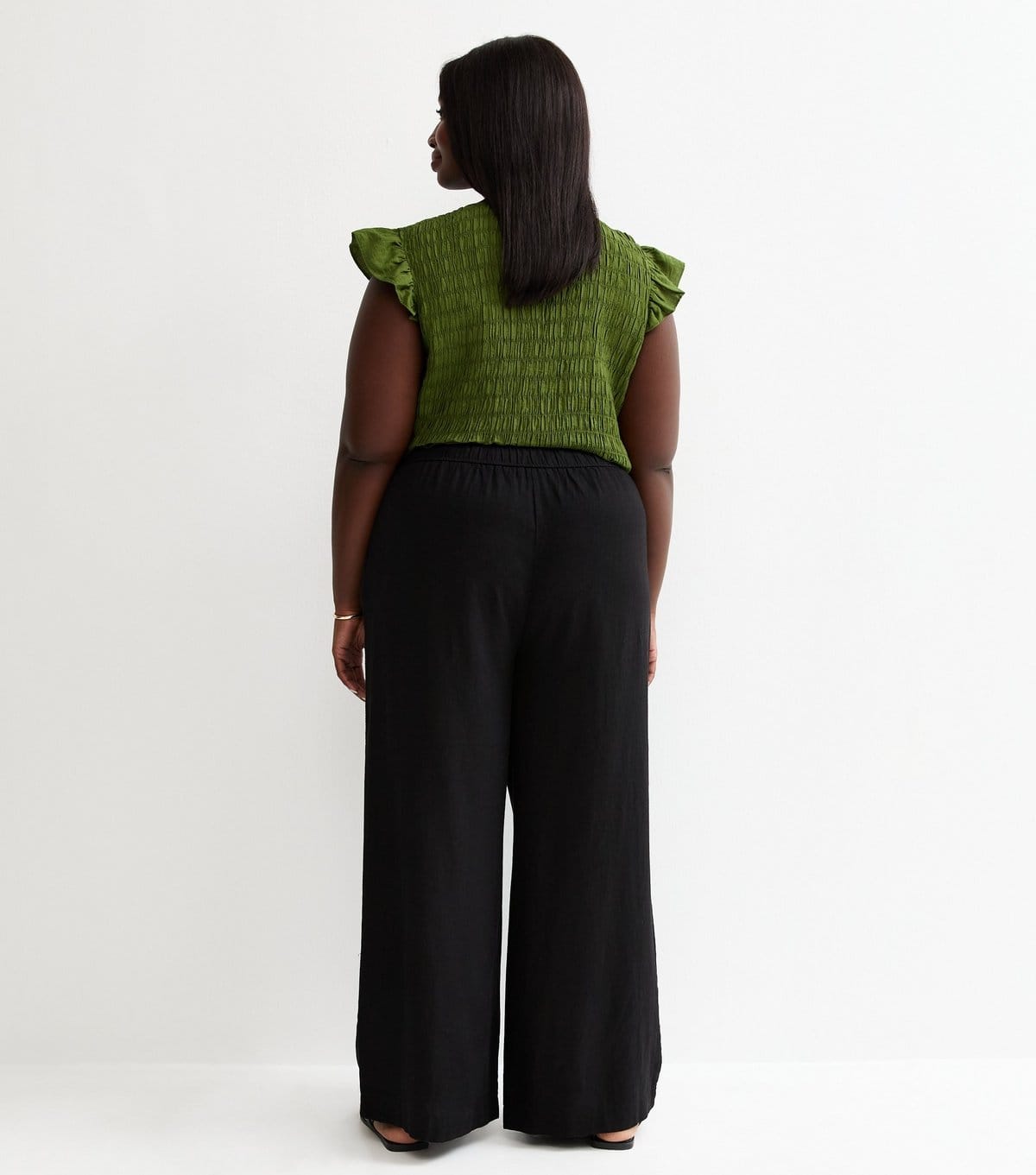 New Look Women's Plus Size Black Linen Blend Wide Leg Trouser Curves New Look - 4