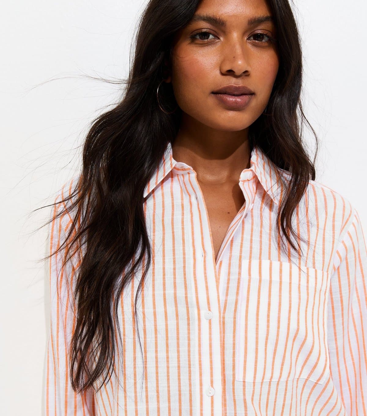 New Look Women's Orange Striped Cotton Shirt New Look