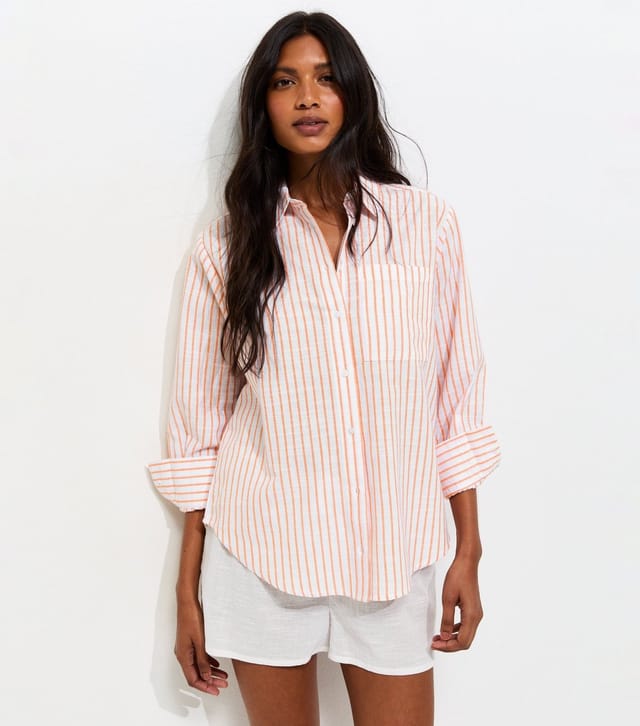 New Look Women's Orange Striped Cotton Shirt New Look - 2
