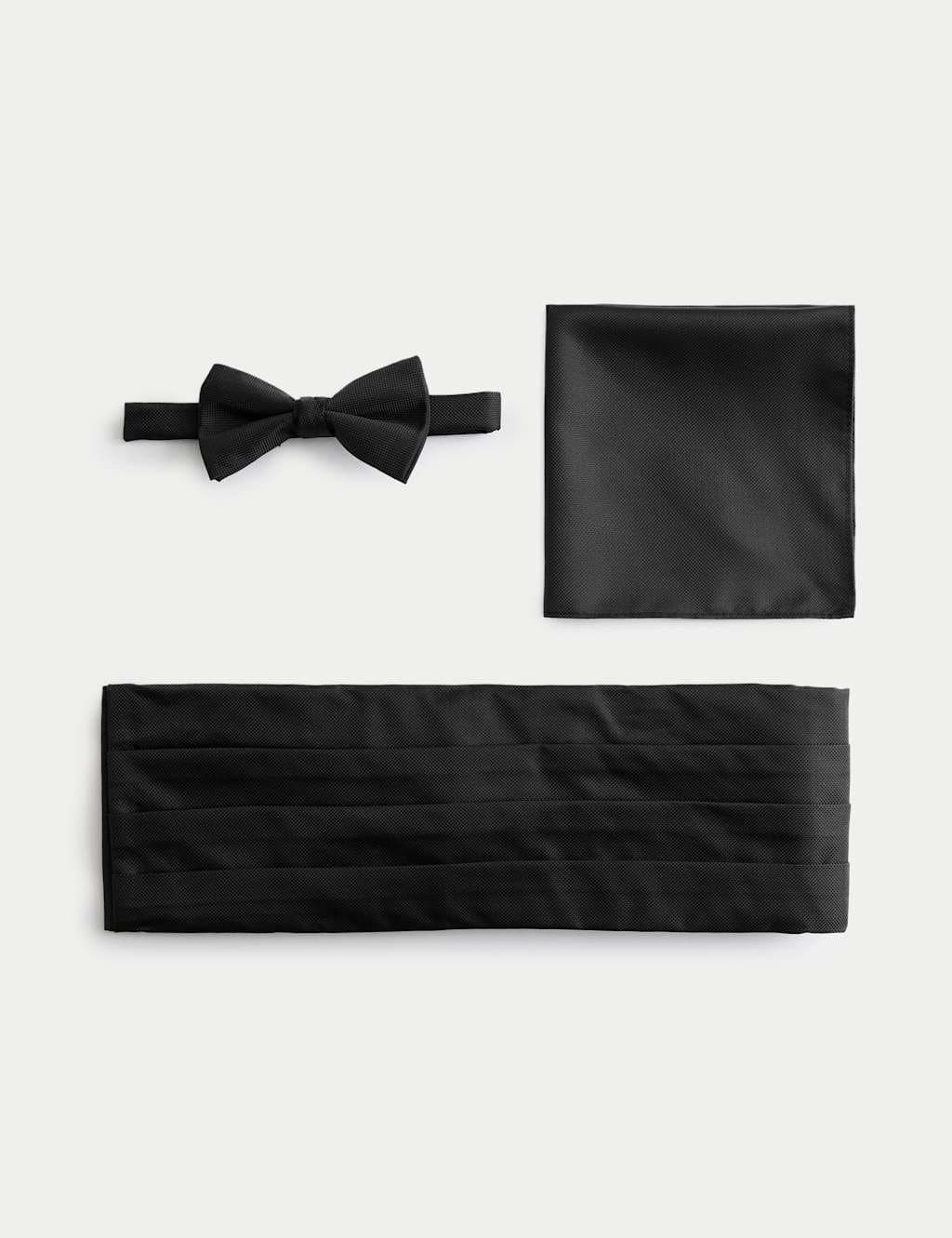 Marks & Spencer M&S Textured Bow Tie Handkerchief and Cummerbund Set Black Mix