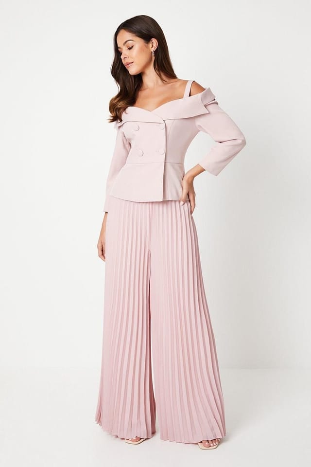 Coast Coast Women's 3/4 Sleeve Off-Shoulder Peplum Jacket in Blush - 2