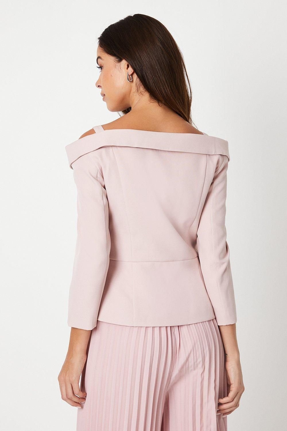 Coast Coast Women's 3/4 Sleeve Off-Shoulder Peplum Jacket in Blush - 3