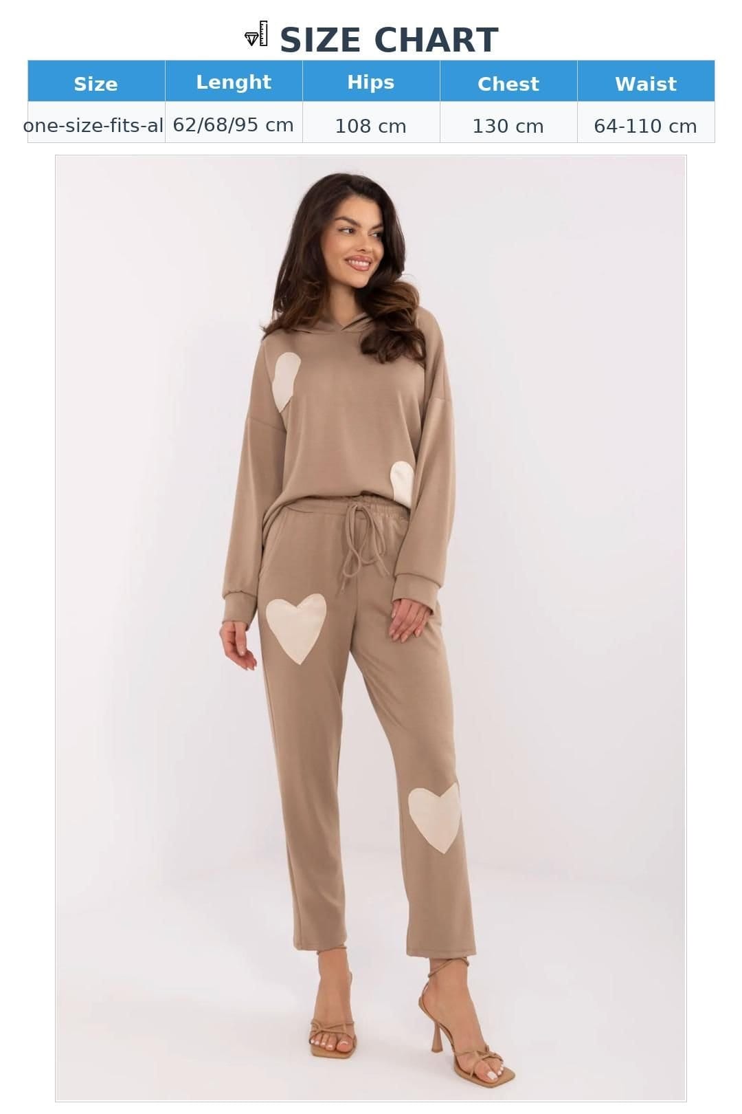 Love Lace Love Lace Women's Casual Heart Patch Hooded Tracksuit Set in Beige - 4
