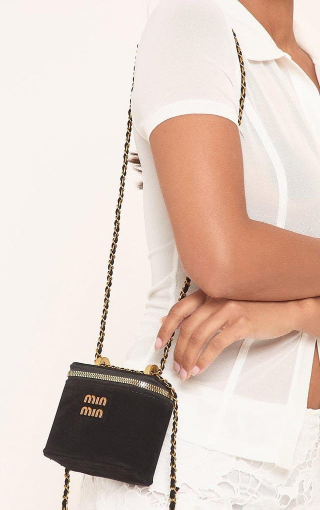 EGO Bennie Logo Detail Vanity Shaped Cross Body Bag In Black Faux Suede, Women's Size UK 0 - 2