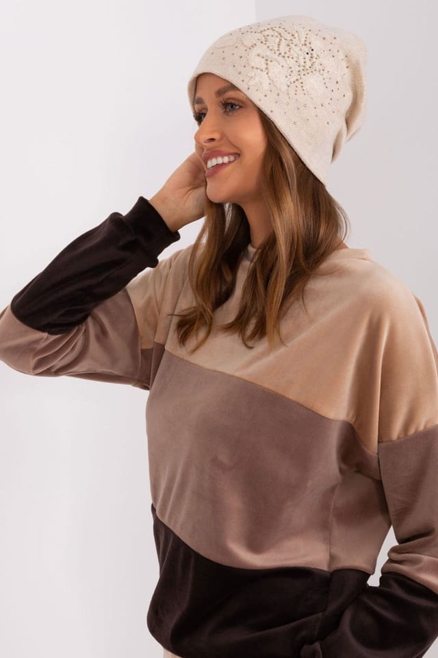 Love Lace Love Lace Women's Cashmere Beanie Hat with Rhinestone Embellishment for Warm Winter in Beige - 2