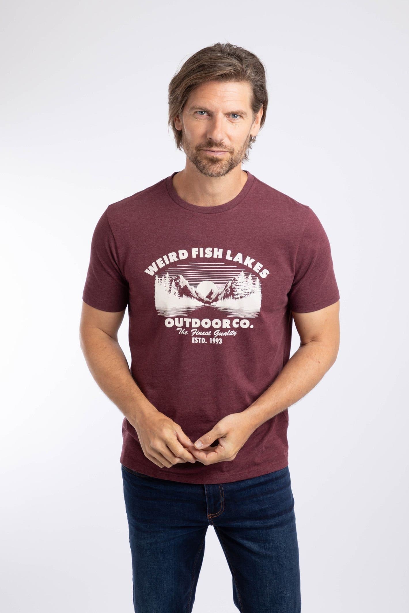 Weird Fish Weird Fish Men's Lakes Front Print Graphic T-Shirt in Raspberry