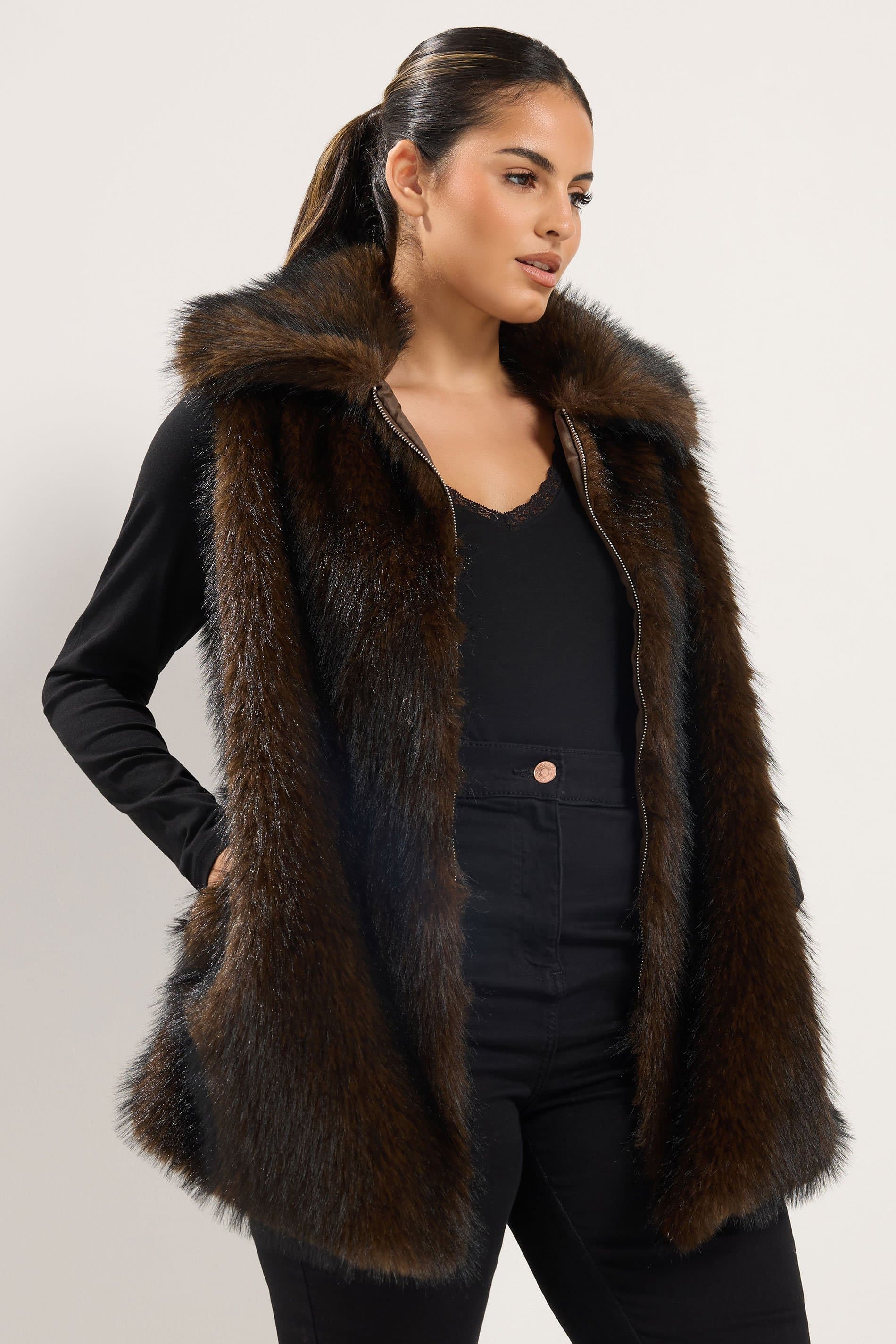 Yours Plus Size Brown Faux Fur Tipped Gilet