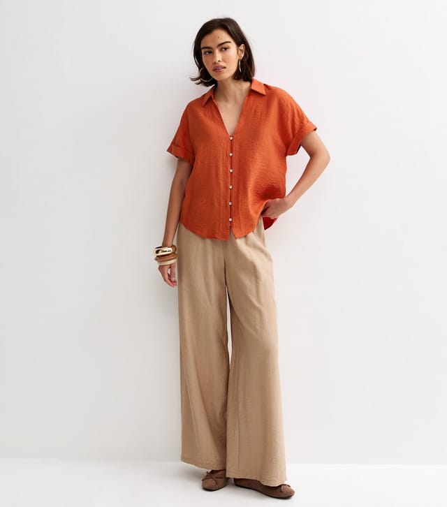 New Look Women's Bright Orange Crinkled Short Sleeve Shirt New Look - 3