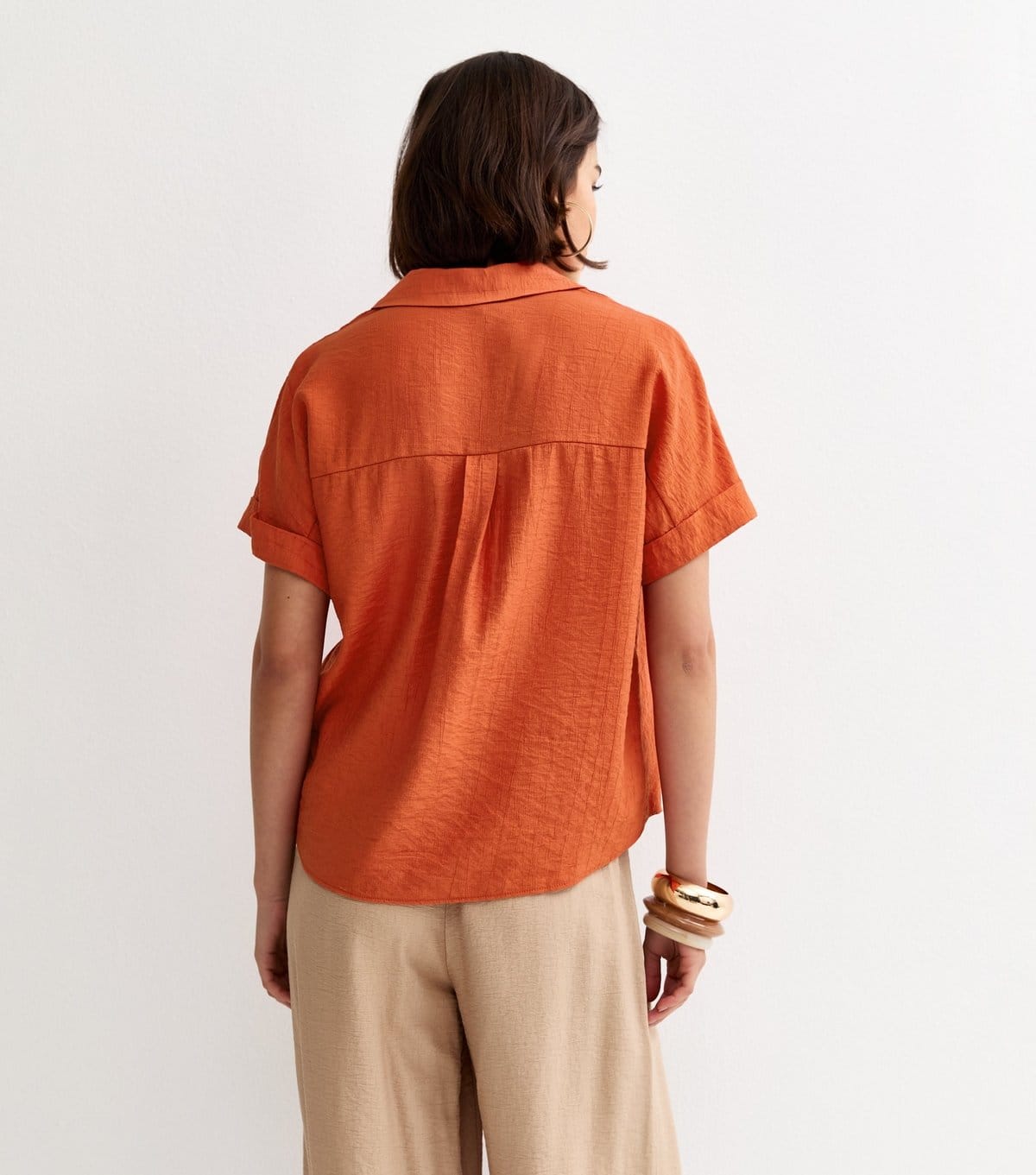 New Look Women's Bright Orange Crinkled Short Sleeve Shirt New Look - 4