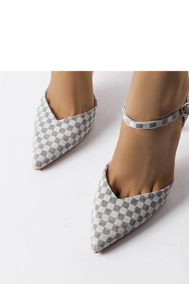 Love Lace Love Lace Women's High Heel Stiletto Pumps with Shiny Checkered Upper Buckle in Grey - 3
