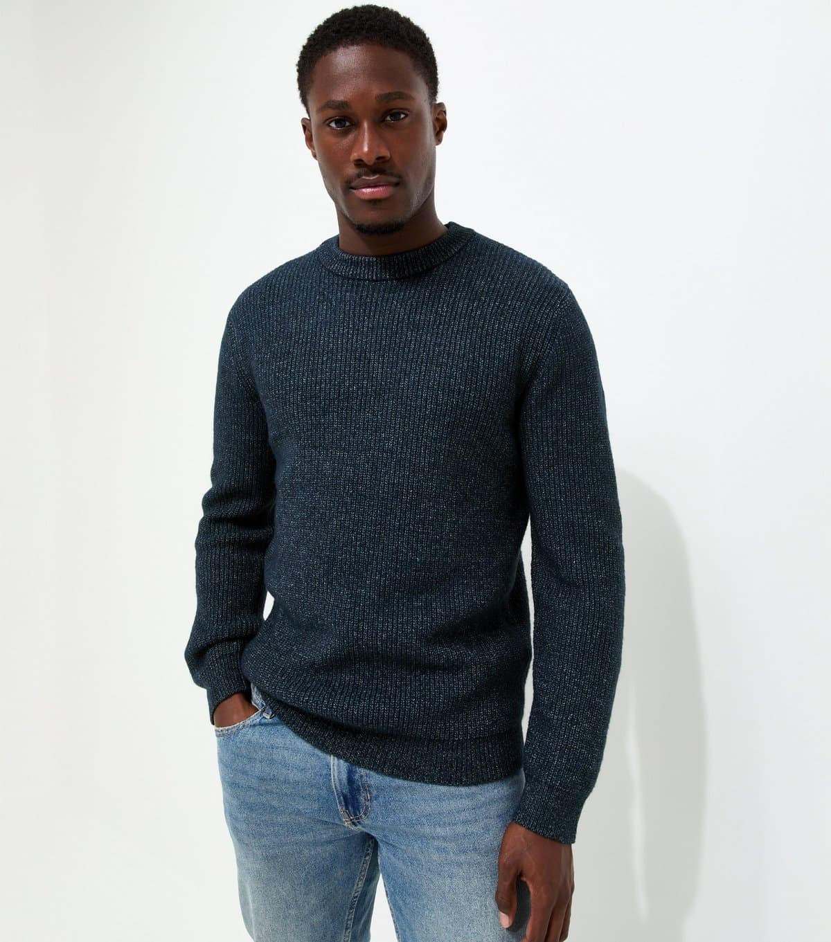 New Look Men's Navy Regular Fit Long Sleeve Fisherman Crew Neck Jumper New Look