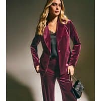 New Look Women's Dark Burgundy Velvet Single Breasted Blazer New Look