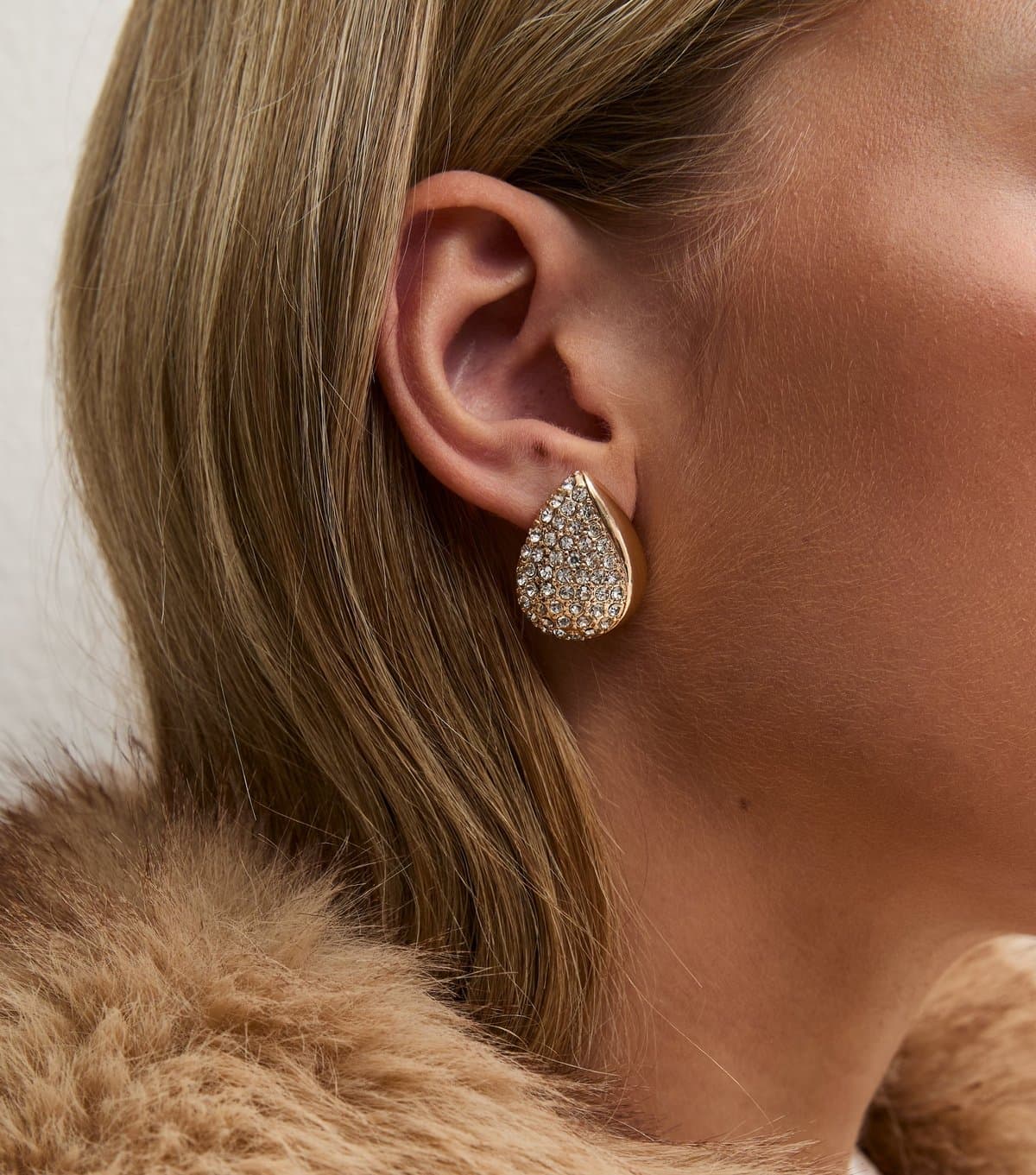 New Look Gold Tone Diamante Teardrop Stud Earrings New Look