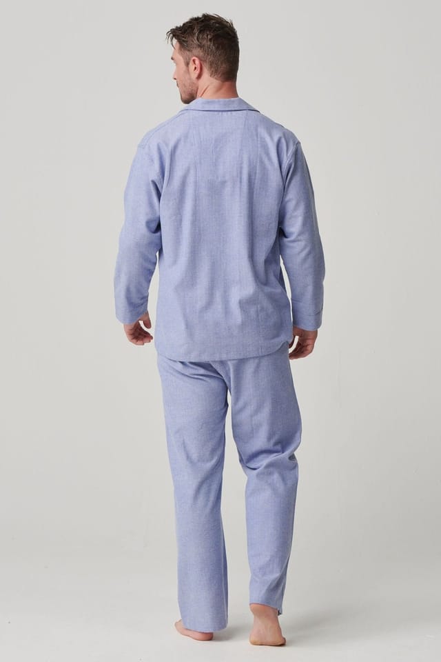 British Boxers British Boxers Men's "Staffordshire Blue" Herringbone Brushed Cotton Pyjama Set in Light Blue - 3
