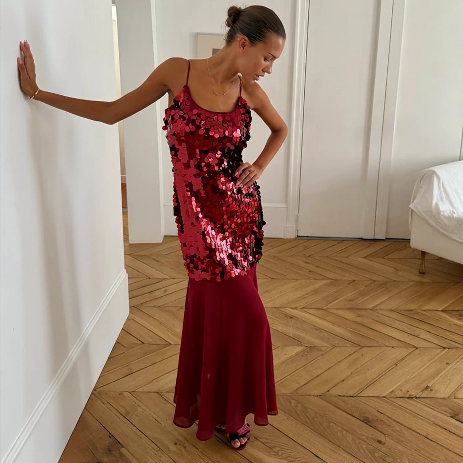 Never Fully Dressed Burgundy Sequin Dress