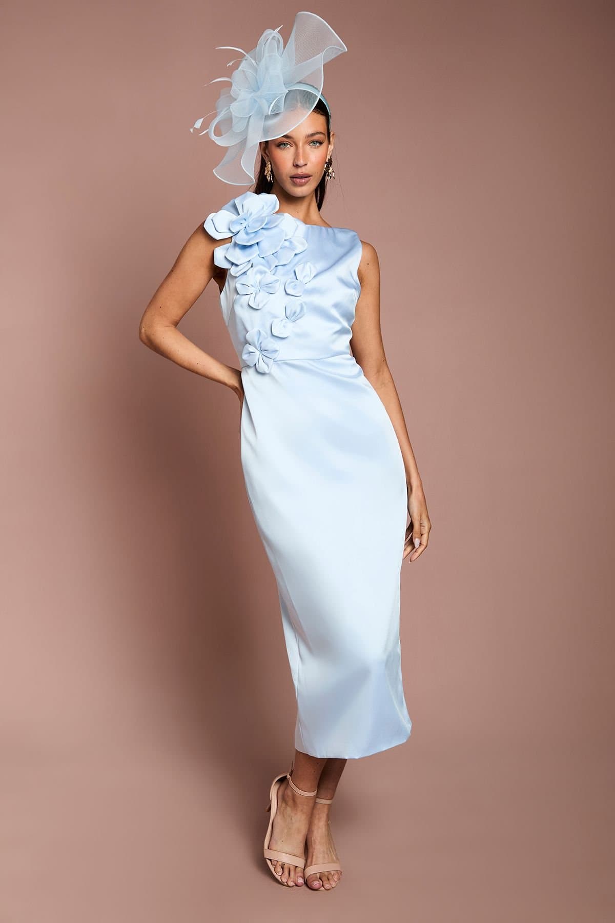 Coast Coast Women's Corsage Satin Pencil Dress in Light Blue