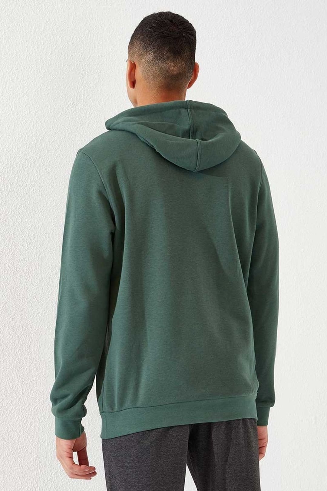 Tommy Life Tommy Life Men's Solid Hooded Sweatshirt With Pocket in Dark Green - 4