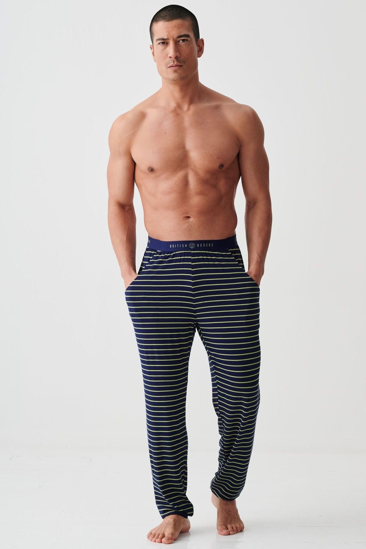 British Boxers Men's Tarragon & Navy Stripe Bamboo Pyjama